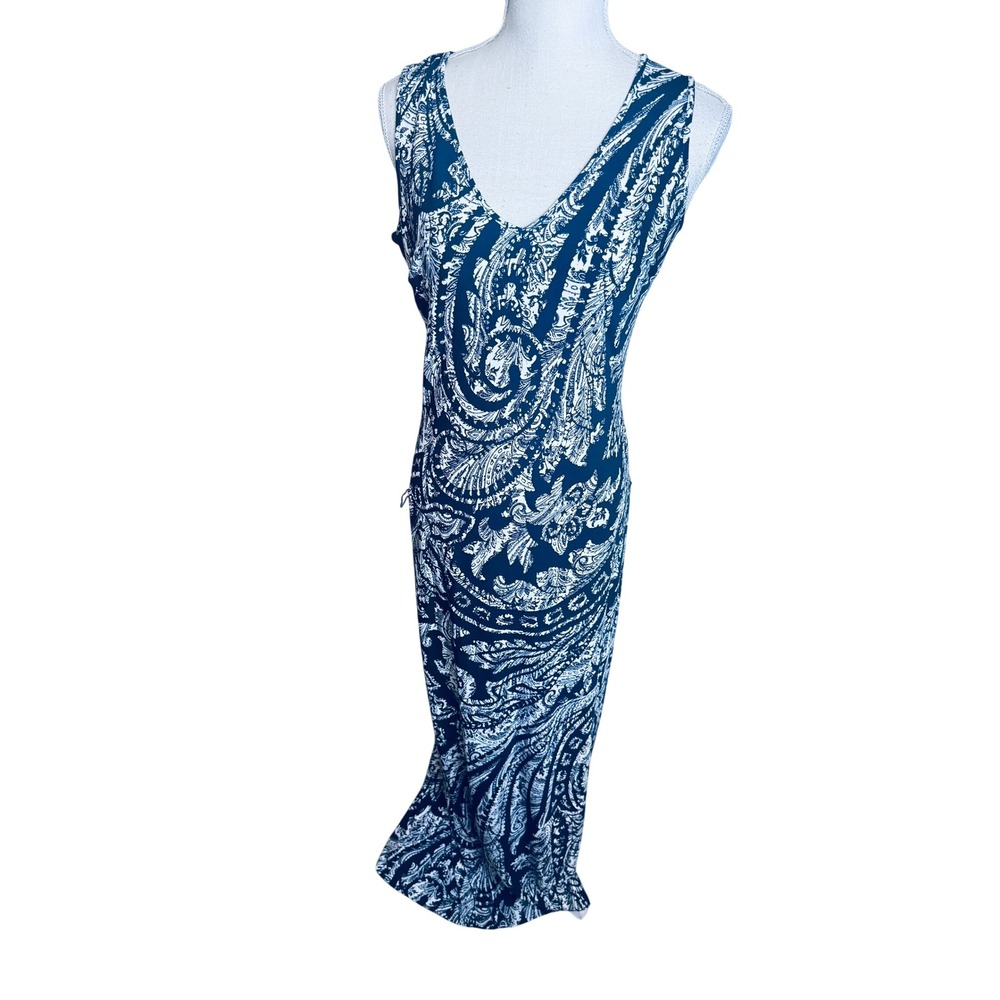Y2K Cache Black White Paisley V-Neck Sleeveless Maxi Dress sz M Boho Resortwear